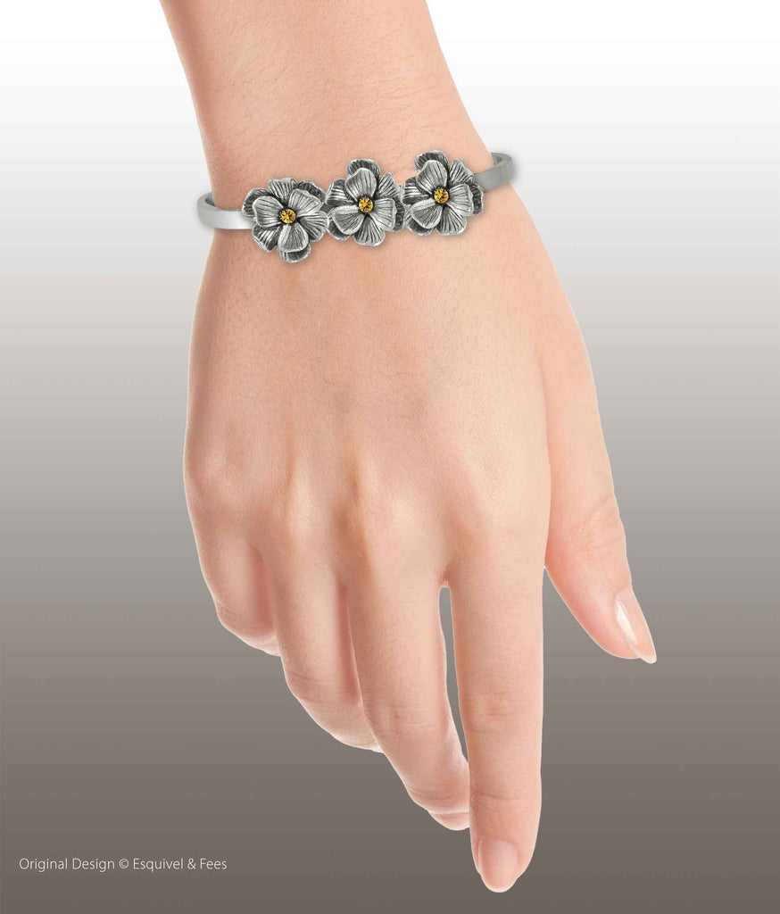 Magnolia Jewelry Sterling Silver Handmade Magnolia With Stone Accent Bracelet  MG7-SCB