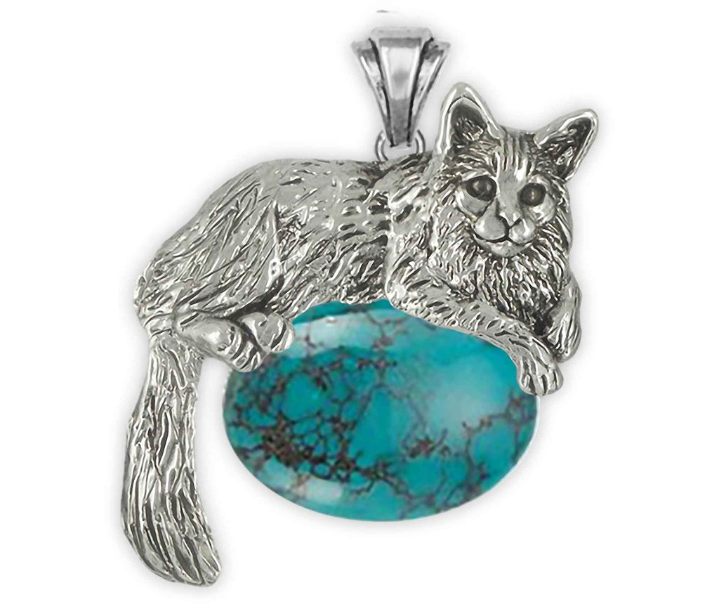 Maine Coon Charms Maine Coon Pendant Sterling Silver And Turquoise Maine Coon Cat Jewelry Maine Coon jewelry