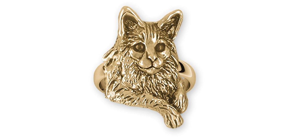 Maine Coon Charms Maine Coon Ring 14k Yellow Gold Maine Coon Cat Jewelry Maine Coon jewelry