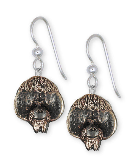 Orangutan Monkey Earrings Handmade Solid Yellow Bronze Jewelry OG1-EBZ