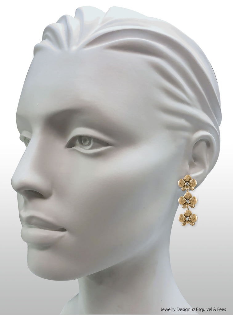 Orchid Jewelry 14k Gold Handmade Orchid Flower Earrings  OR5-3EG