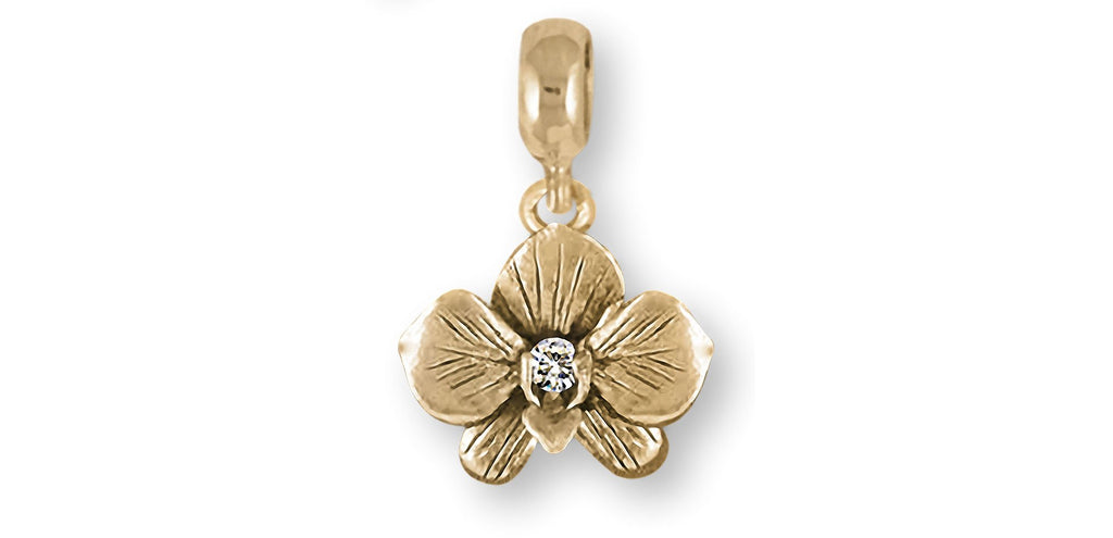 Orchid Charms Orchid Charm Slide 14k Gold Orchid Flower With Diamond Jewelry Orchid jewelry