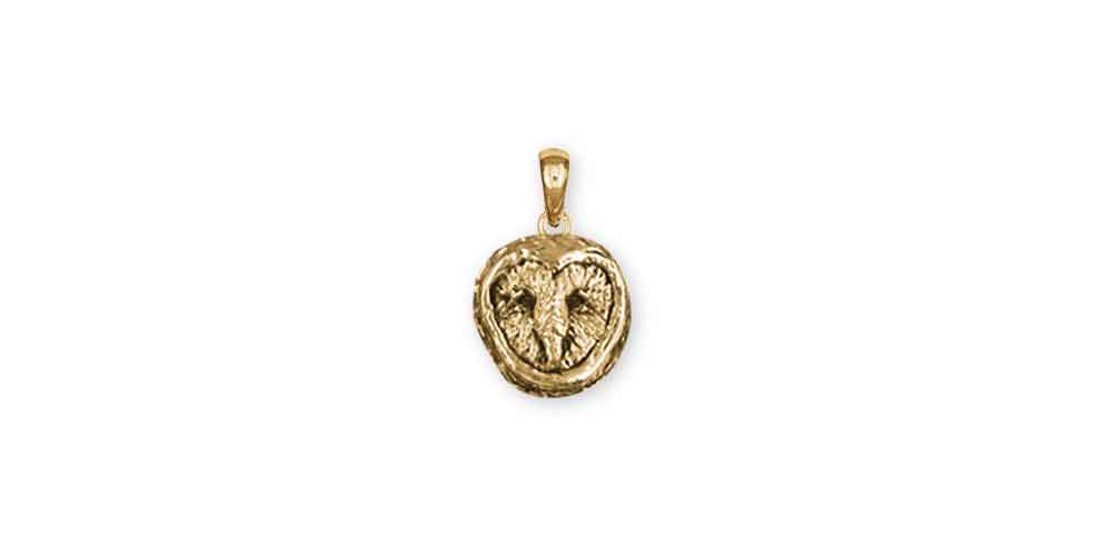 Owl Charm Solid 14K Yellow Gold Barn Owl Pendant - OW1H-PG
