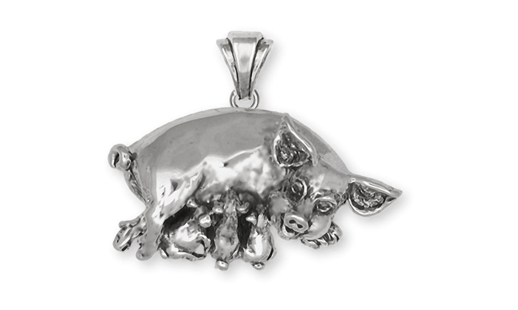 Pig Charms Pig Pendant Sterling Silver Pig And Piglets Jewelry Pig jewelry