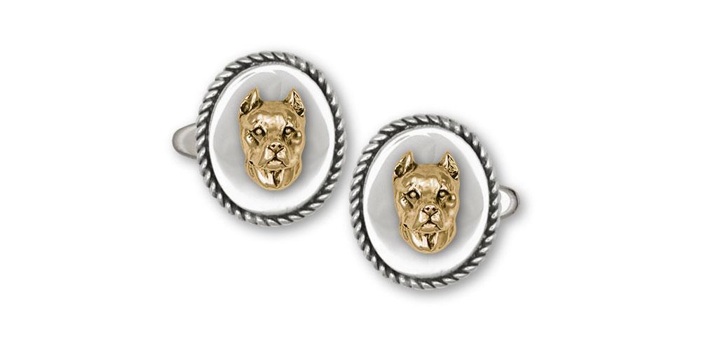 Pit Bull Charms Pit Bull Cufflinks Silver And 14k Gold Pit Bull Jewelry Pit Bull jewelry