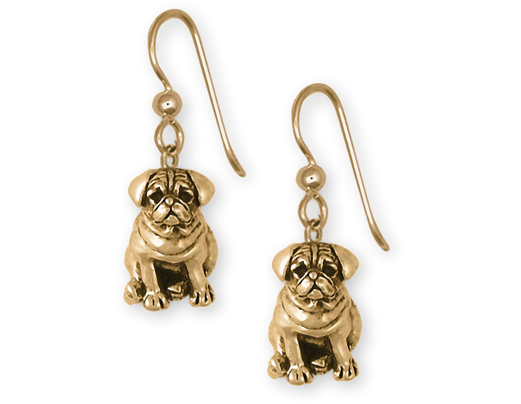 Pug Charms Pug Earrings 14k Gold Pug Jewelry Pug jewelry