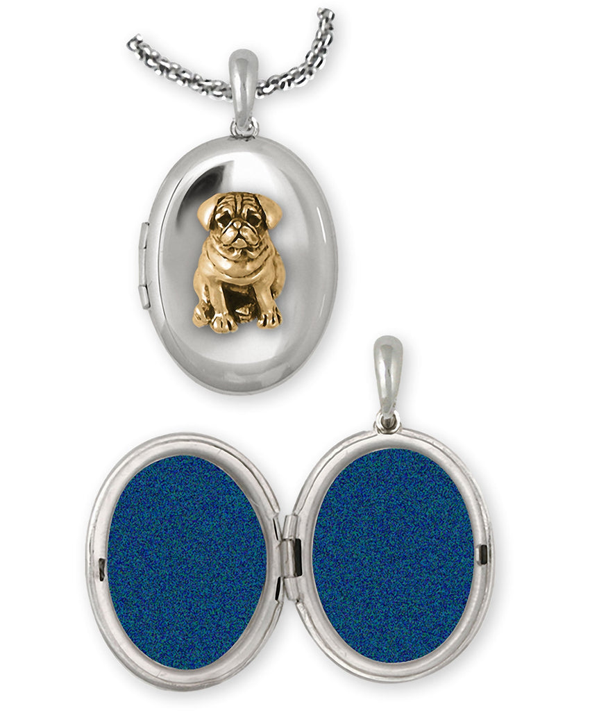 Pug Charms Pug Photo Locket Silver And 14k Gold Pug Jewelry Pug jewelry
