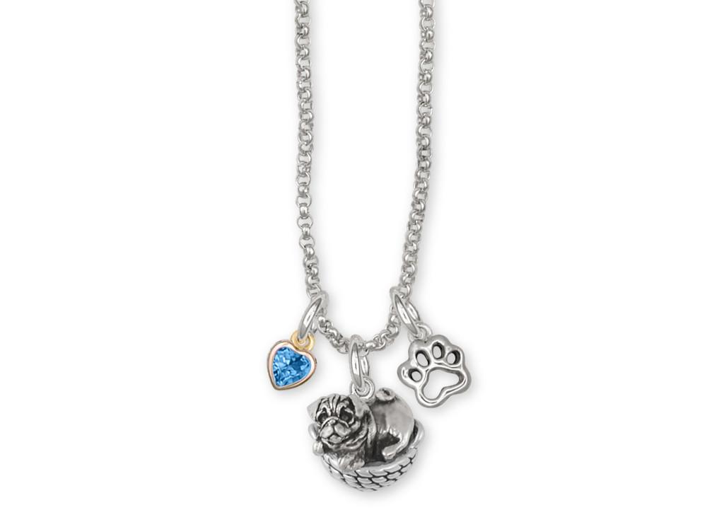 Pug Charms Pug Necklace Silver And Gold Dog Jewelry Pug jewelry