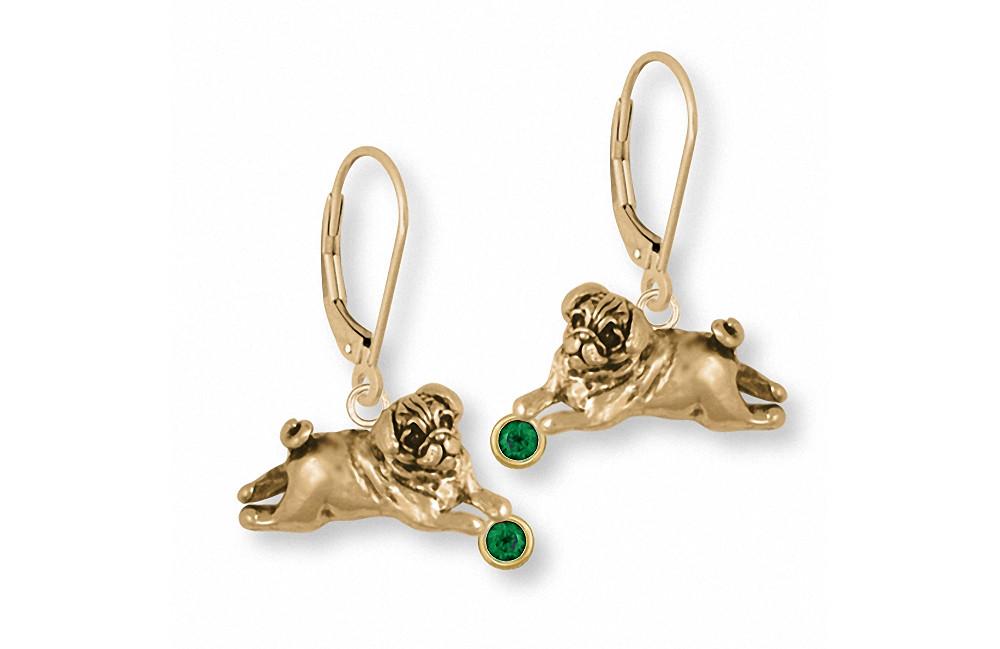 Pug Charms Pug Earrings 14k Gold Dog Jewelry Pug jewelry