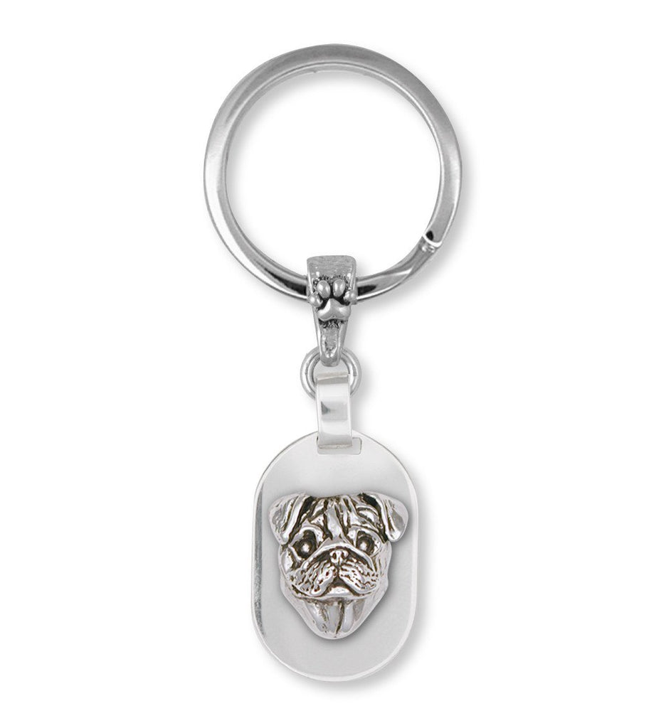 Pug Charms Pug Key Ring Sterling Silver Dog Jewelry Pug jewelry