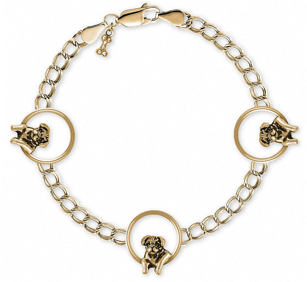 Pug Charms Pug Bracelet 14k Gold Dog Jewelry Pug jewelry