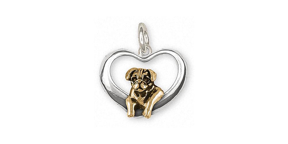 Pug Charms Pug Charm Silver And 14k Gold Dog Jewelry Pug jewelry