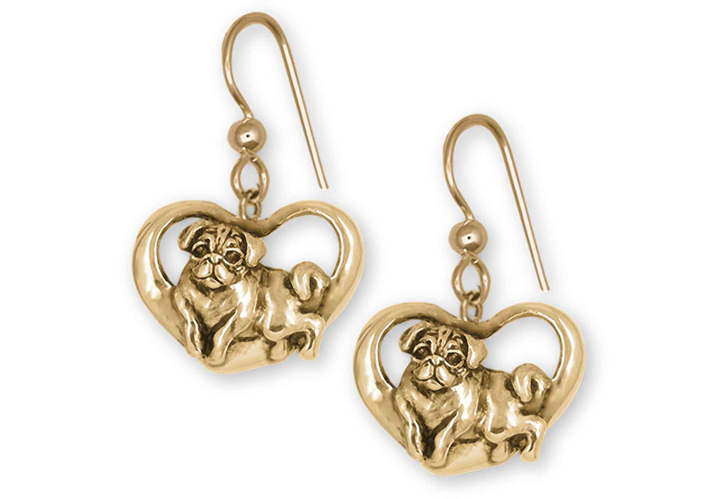 Pug Charms Pug Earrings 14k Yellow Gold Pug Jewelry Pug jewelry