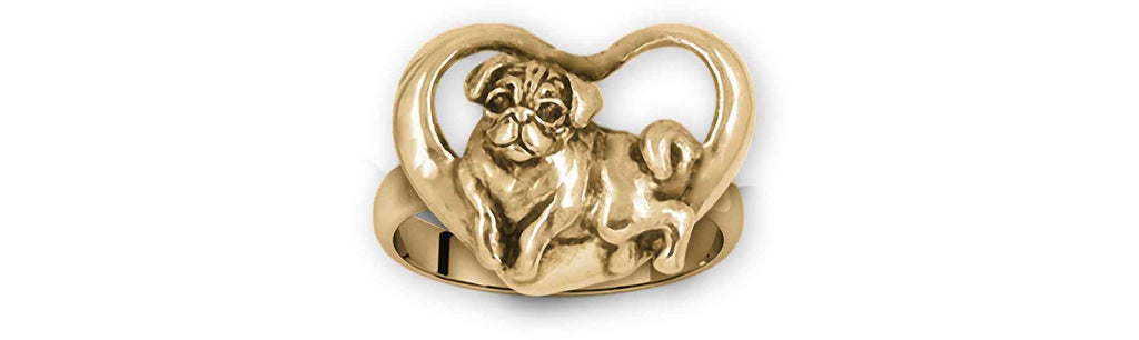 Pug Charms Pug Ring 14k Yellow Gold Pug Jewelry Pug jewelry