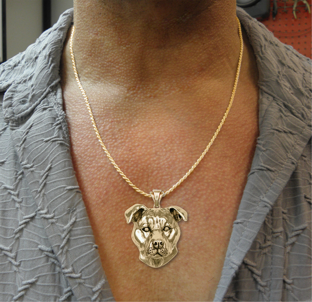 Pit Bull Jewelry 14k Gold Handmade Pit Bull Pendant  PT13-PG