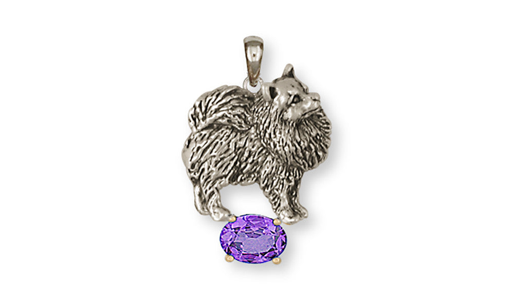 Pomeranian Charms Pomeranian Birthstone Pendant Handmade Sterling Silver Dog Jewelry Pomeranian jewelry