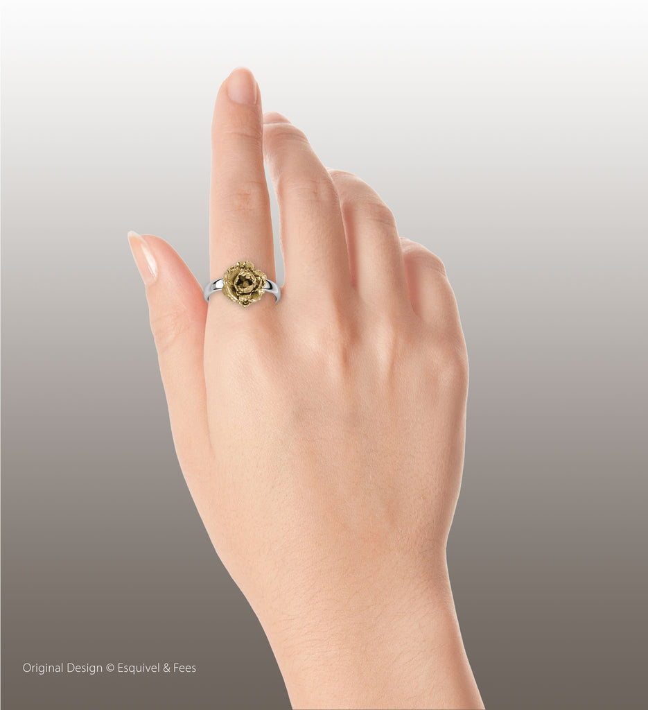 Peony Jewelry Silver And 14k Gold Handmade Peony Flower Ring  PNY3-TNR