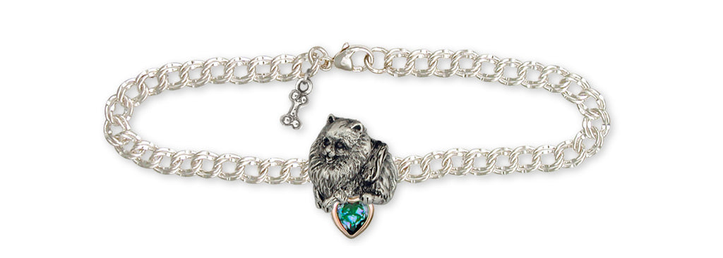 Handmade  Pomeranian Charms Handmade  Pomeranian Bracelet Silver And 14k Gold Dog Jewelry Handmade  Pomeranian jewelry