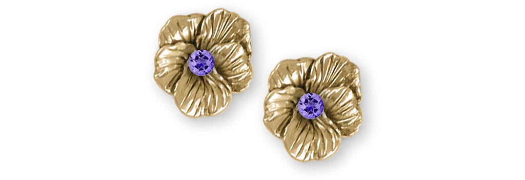 Pansy Birthstone Charms Pansy Birthstone Earrings 14k Yellow Gold Pansy Flower Jewelry Pansy Birthstone jewelry