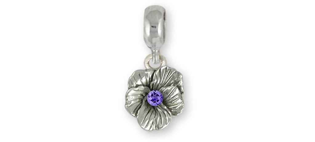 Pansy Birthstone Charms Pansy Birthstone Charm Slide Sterling Silver Pansy Flower Jewelry Pansy Birthstone jewelry