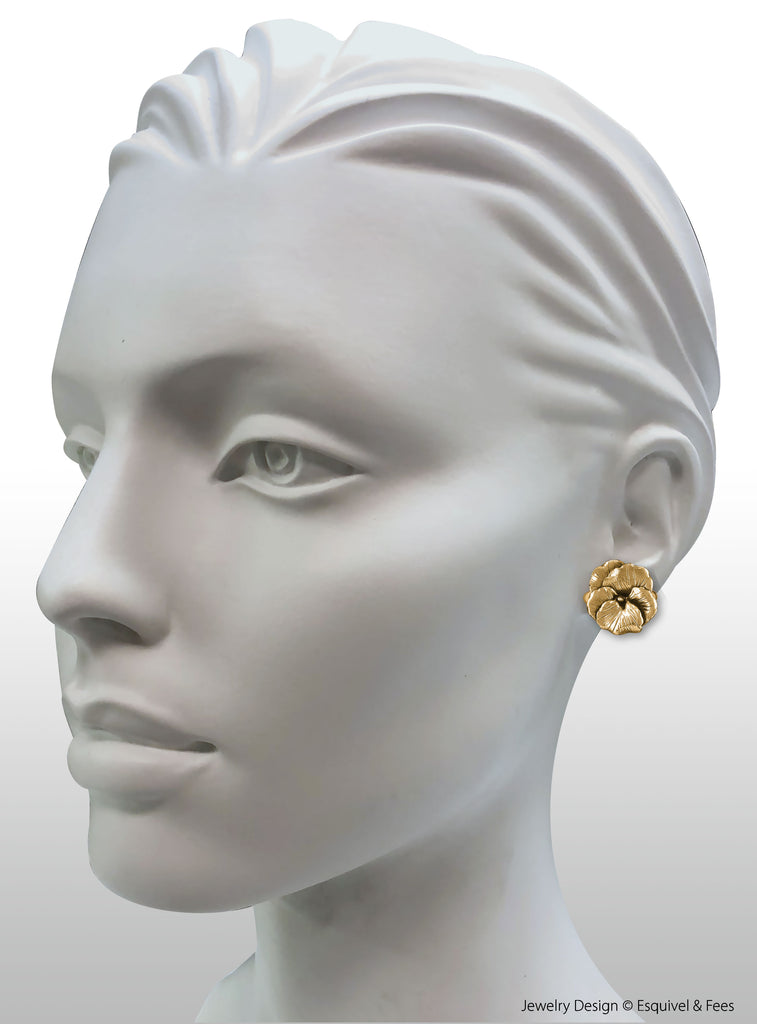 Pansy Flower Jewelry 14k Gold Handmade Pansy Earrings  PSY1-EG