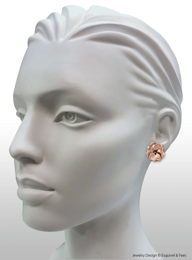 Pansy Flower Jewelry 14k Rose Gold Handmade Pansy Earrings  PSY1-ERG
