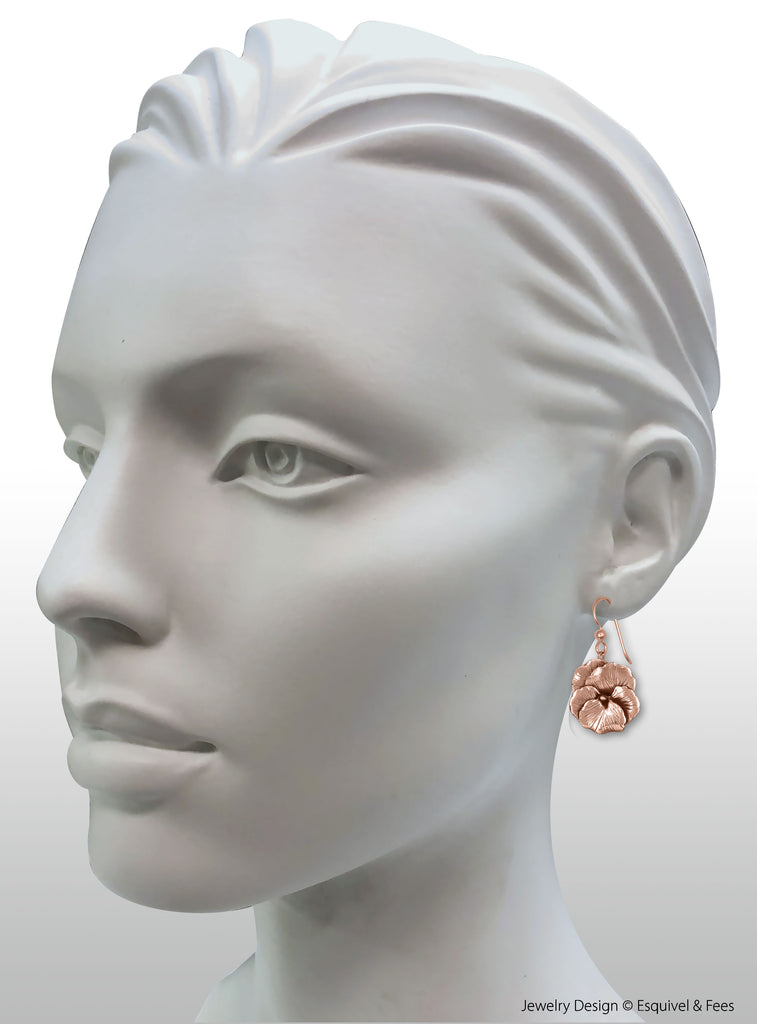 Pansy Flower Jewelry 14k Rose Gold Vermeil Handmade Pansy Earrings  PSY1-FWRGVM