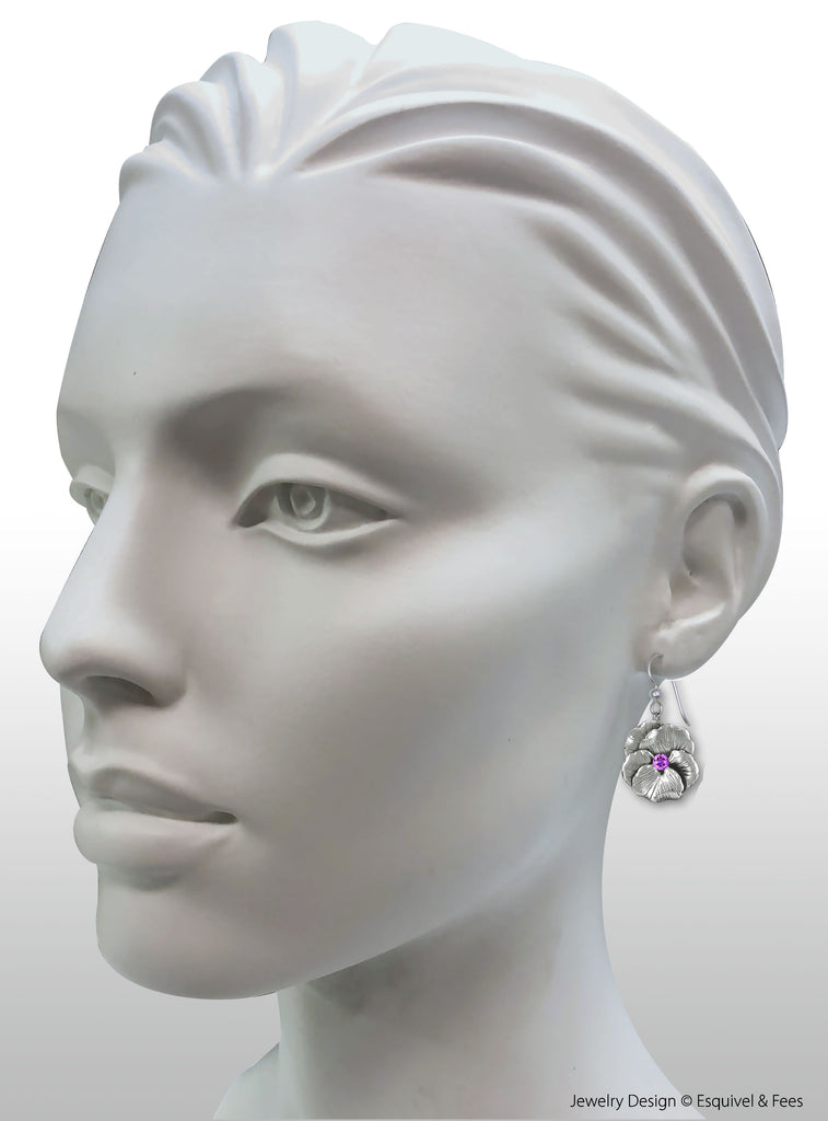 Pansy Flower Jewelry Sterling Silver Handmade  Pansy Birthstone Earrings  PSY1-SFW