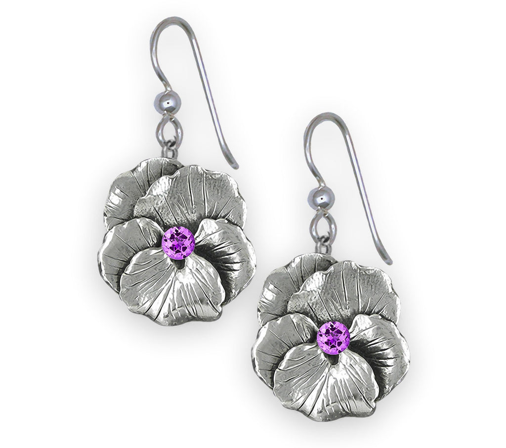 Pansy Flower Charms Pansy Flower Earrings Sterling Silver  Pansy Birthstone Jewelry Pansy Flower jewelry