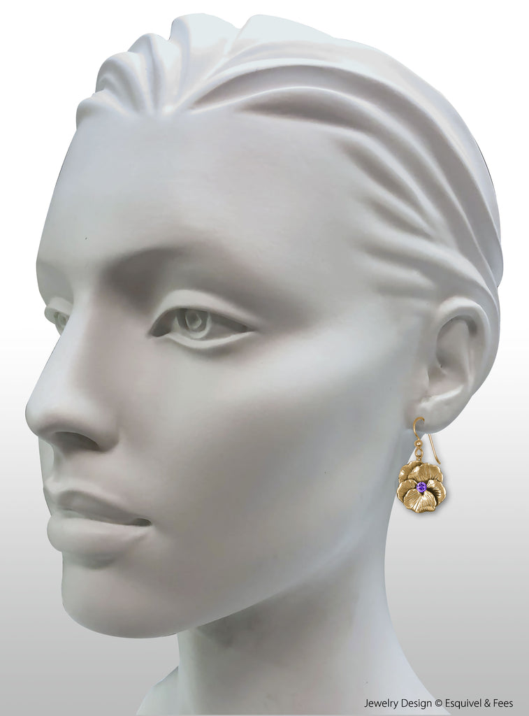 Pansy Flower Jewelry 14k Gold Handmade  Pansy Birthstone Earrings  PSY1-SFWG