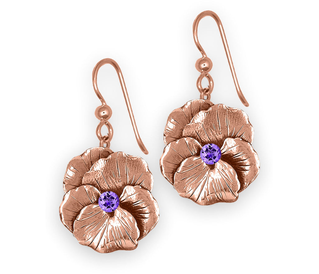 Pansy Flower Charms Pansy Flower Earrings 14k Rose Gold  Pansy Birthstone Jewelry Pansy Flower jewelry