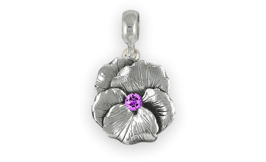 Pansy Flower Charms Pansy Flower Charm Slide Sterling Silver  Pansy Birthstone Jewelry Pansy Flower jewelry
