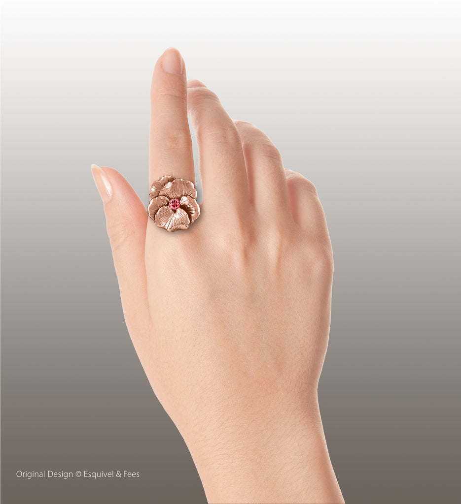 Pansy Flower Jewelry 14k Rose Gold Handmade Pansy Birthstone Ring  PSY1-SRRG