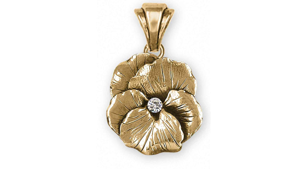 Pansy Flower Charms Pansy Flower Pendant With Genuine Diamond 14k Gold Pansy Jewelry Pansy Flower jewelry