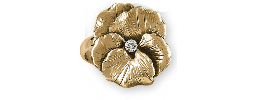 Pansy Flower Charms Pansy Flower Ring With Genuine Diamond 14k Gold Pansy Jewelry Pansy Flower jewelry