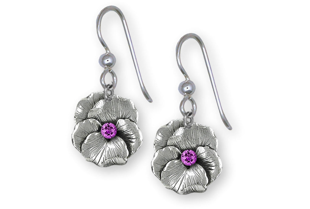 Pansy Charms Pansy Earrings With Birthstone Sterling Silver Pansy Flower Jewelry Pansy jewelry