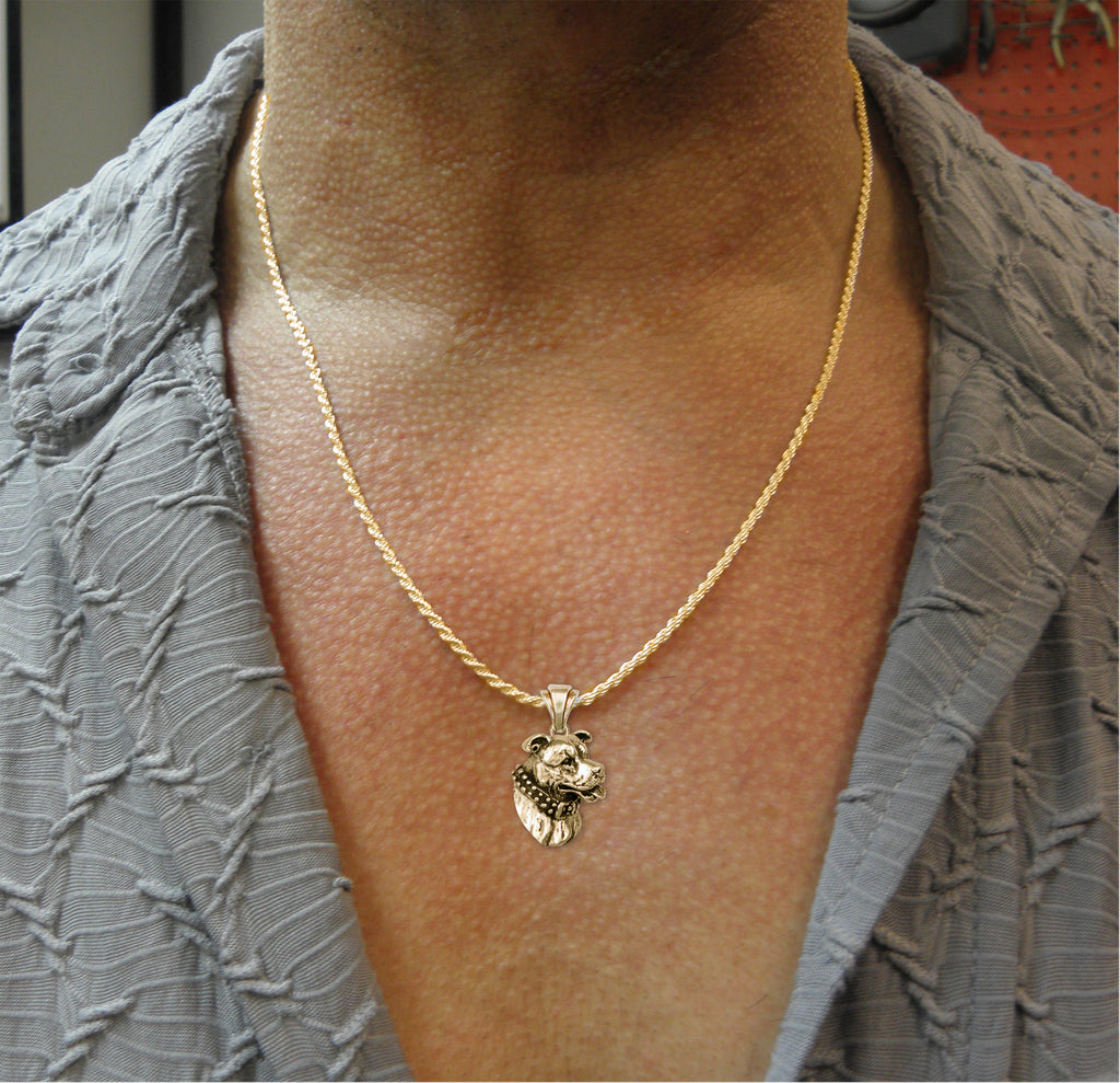 Pit Bull Jewelry 14k Gold Handmade Pit Bull Pendant  P2-PG