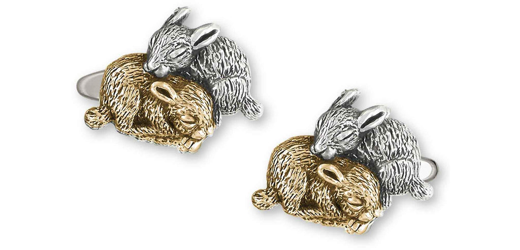 Rabbit Charms Rabbit Cufflinks Silver And 14k Gold Bunny Rabbit Jewelry Rabbit jewelry