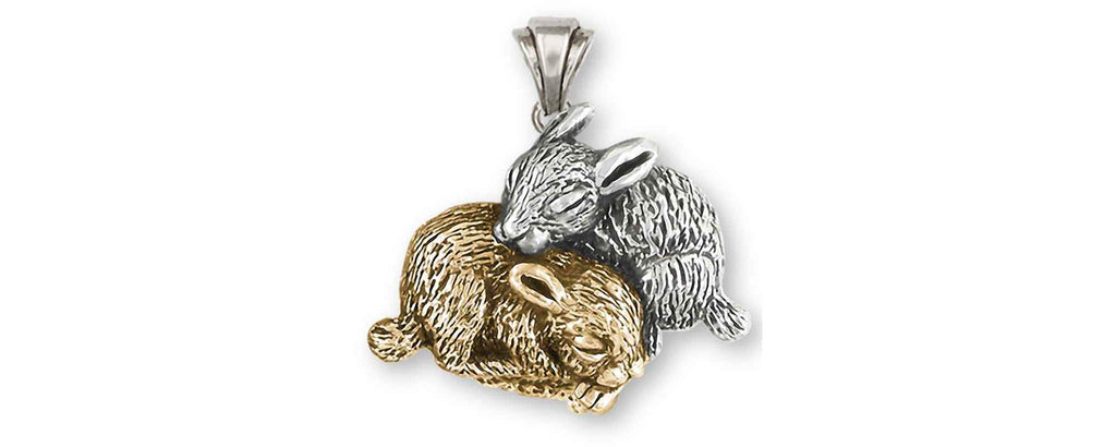 Rabbit Charms Rabbit Pendant Silver And 14k Gold Bunny Rabbit Jewelry Rabbit jewelry