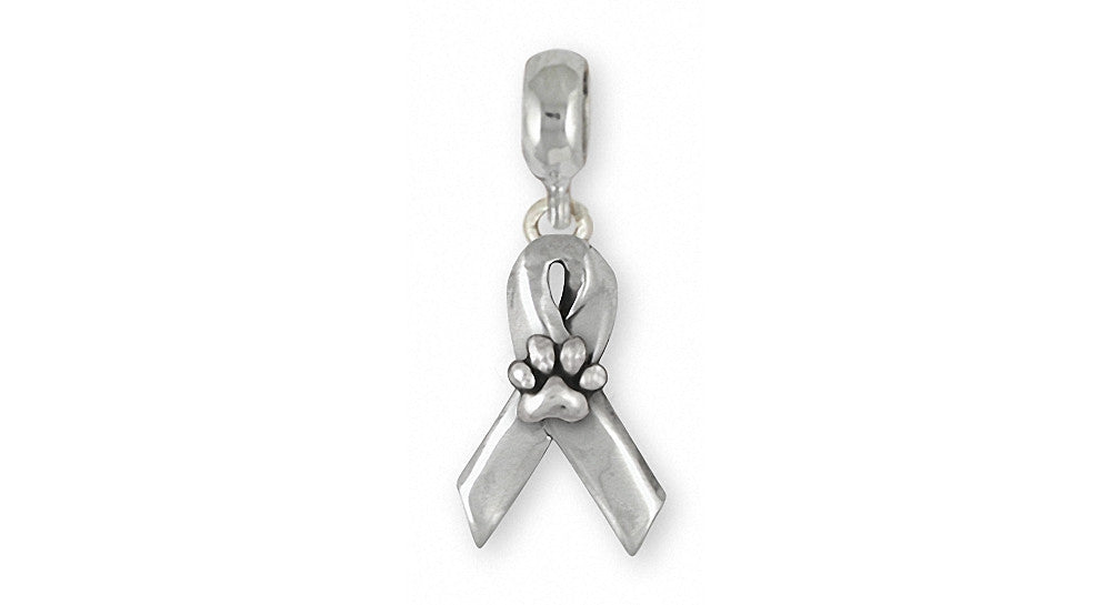 Dog Paw Charms Dog Paw Charm Slide Sterling Silver Awareness Ribbon Jewelry Dog Paw jewelry