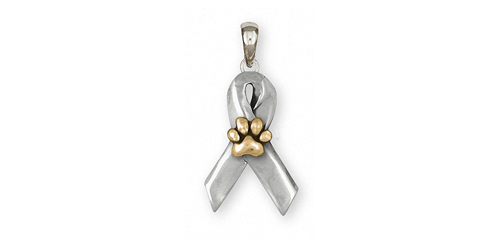 Dog Paw Charms Dog Paw Pendant Silver And Gold Awareness Ribbon Jewelry Dog Paw jewelry