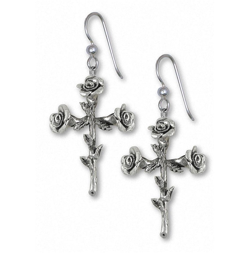 Rose Cross Charms Rose Cross Earrings Sterling Silver Flower Jewelry Rose Cross jewelry