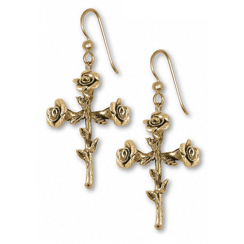 Rose Cross Charms Rose Cross Earrings 14k Gold Flower Jewelry Rose Cross jewelry