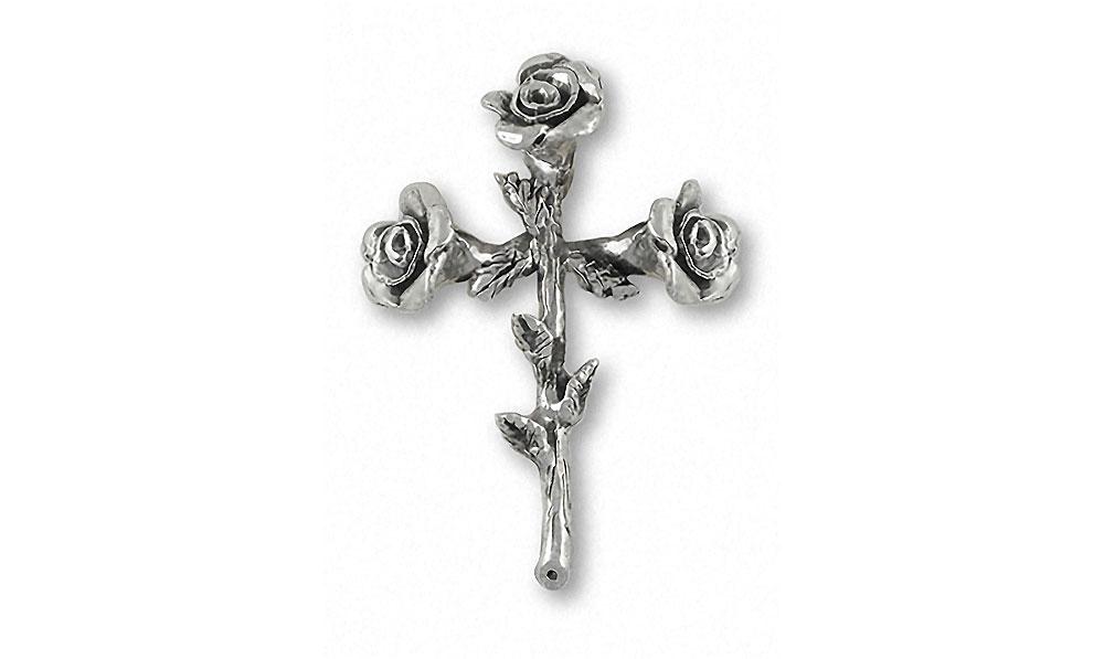 Rose Cross Charms Rose Cross Pendant Sterling Silver Flower Jewelry Rose Cross jewelry
