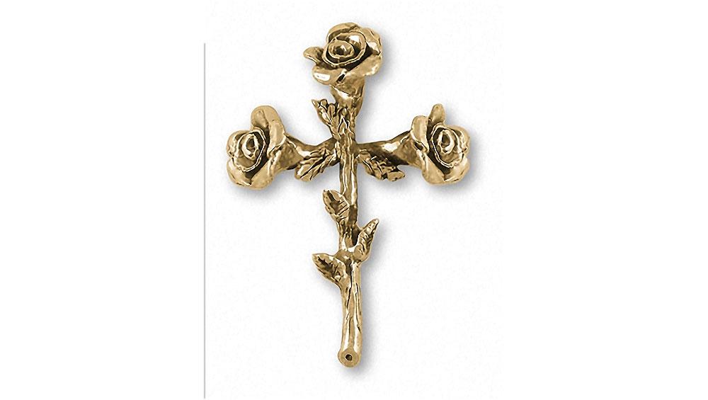 Rose Cross Charms Rose Cross Pendant 14k Gold Flower Jewelry Rose Cross jewelry