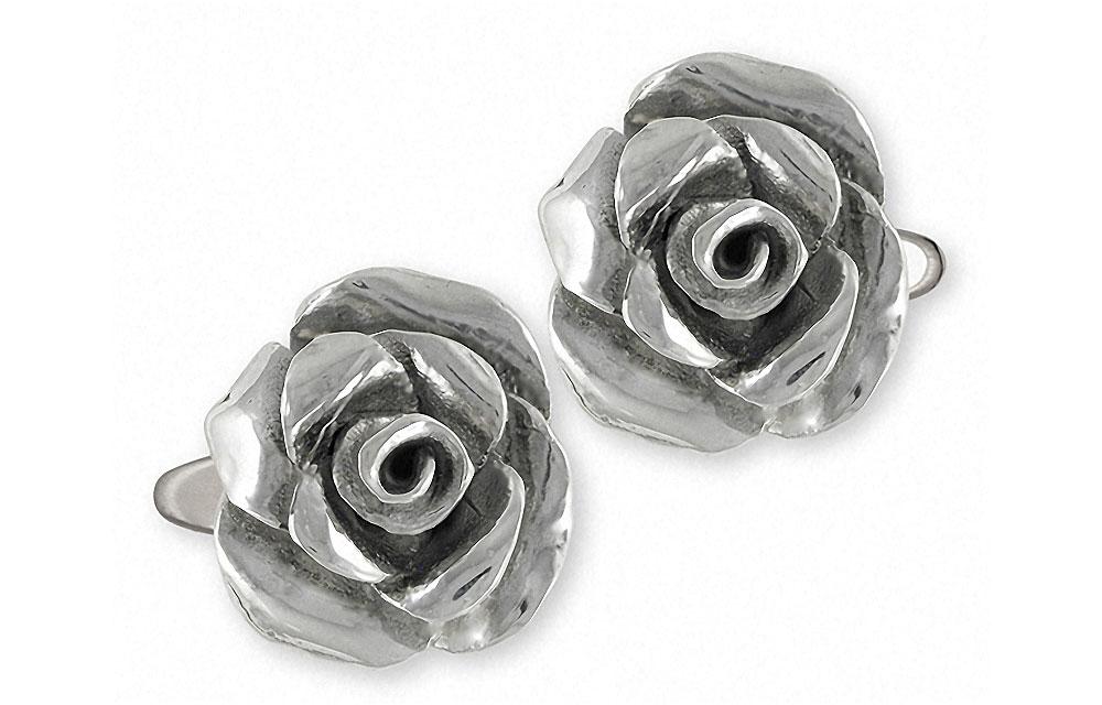 Rose Charms Rose Cufflinks Sterling Silver Flower Jewelry Rose jewelry