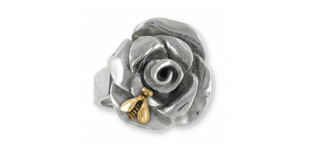 Rose Charms Rose Ring Silver And 14k Gold Flower Jewelry Rose jewelry
