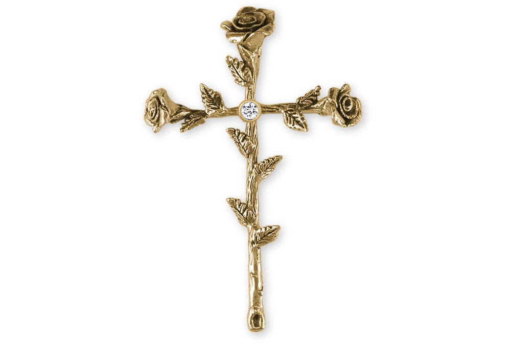 Birthstone Rose Cross Charms Birthstone Rose Cross Pendant 14k Gold Flower Jewelry Birthstone Rose Cross jewelry