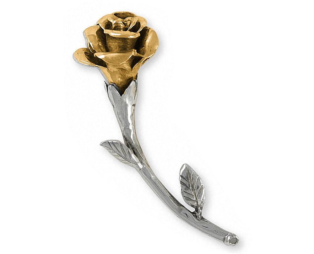 Rose Charms Rose Brooch Pin Silver And 14k Gold Flower Jewelry Rose jewelry