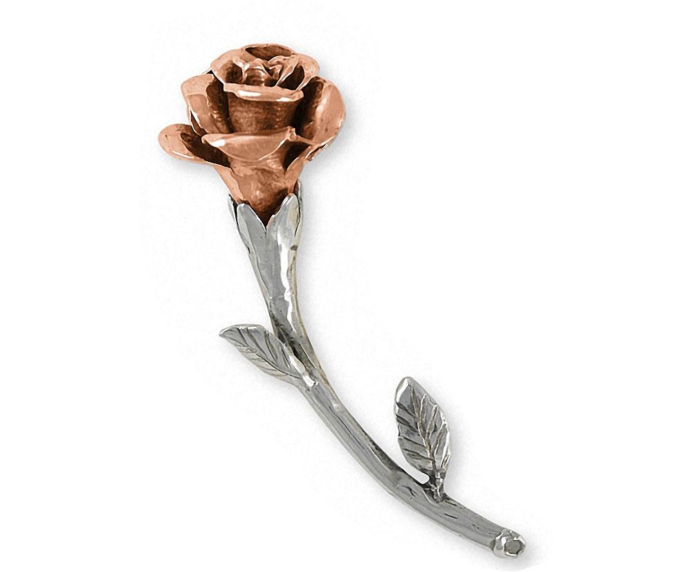 Rose Charms Rose Brooch Pin Rose Gold And Sterling Silver Flower Jewelry Rose jewelry